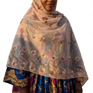 Chiffon Hijab Shawl with Floral Embroidery and Rhinestone