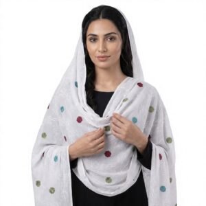Swiss Voile Shawl – Floral Embroidered, Long Big