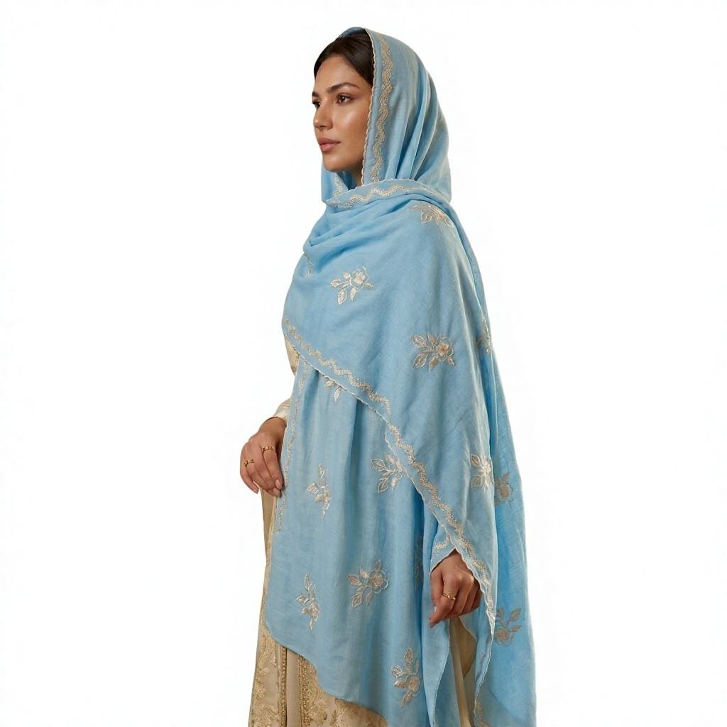 Swiss Voile Shawl – Floral Embroidered, Summer Wrap (view 4)