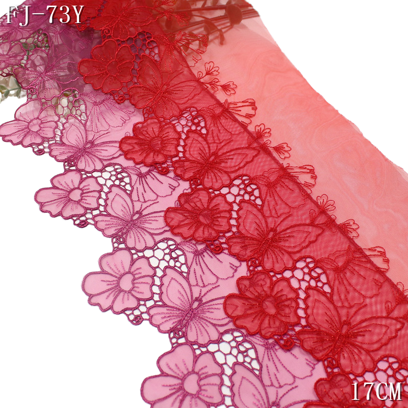 Embroidered Mesh Lace Trim 17cm – Floral Butterfly Panel