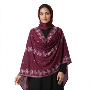 Swiss Voile Shawl – Geometric Medallion with Dash Border