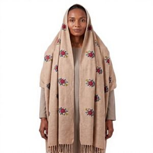 Brushed Acrylic Shawl – Floral Print with Tassel Edge