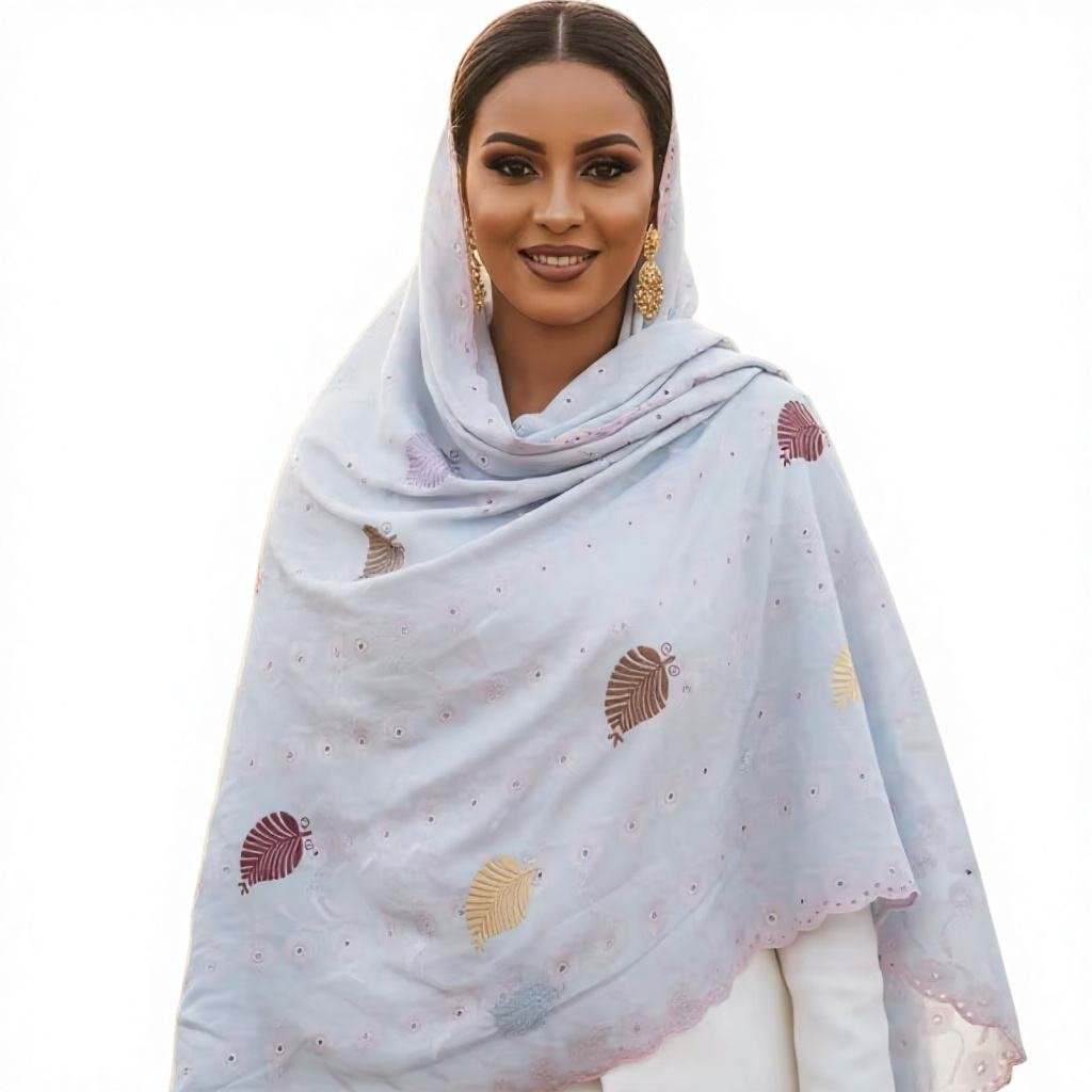 Swiss Voile Shawl – Floral Leaf Cutwork