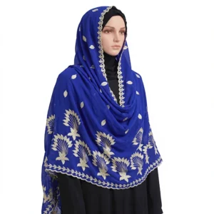 Chiffon Shawl – Floral Leaf with Wheat Plume Border
