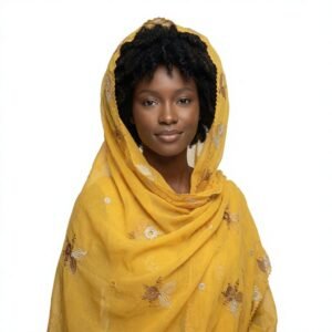 Chiffon Shawl – Yellow Sheer Floral Leaf