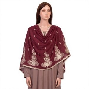 Swiss Voile Shawl – Dot Field and Feather Paisley Border