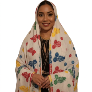 Chiffon Shawl – Multicolour Feather and Floral with Fringe
