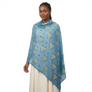 Chiffon Shawl – Fringed Pendant Geometric with Eyelet Dot