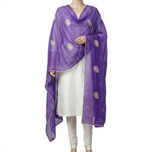 Chiffon Shawl – Cream Fan Burst Floret with Paisley Scroll Border