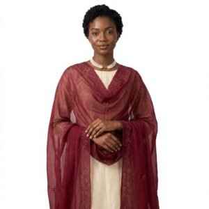 Swiss Voile Shawl – Floral with Beaded Border
