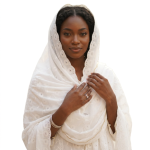 Swiss Voile Shawl – White Floral Eyelet, Scalloped Edge