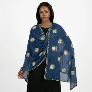 Chiffon Shawl – Geometric Border, Golden Thread