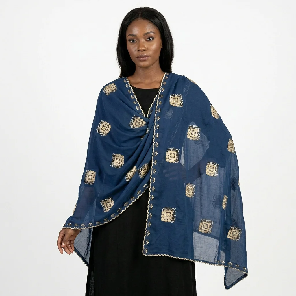Chiffon Shawl – Geometric Border, Golden Thread