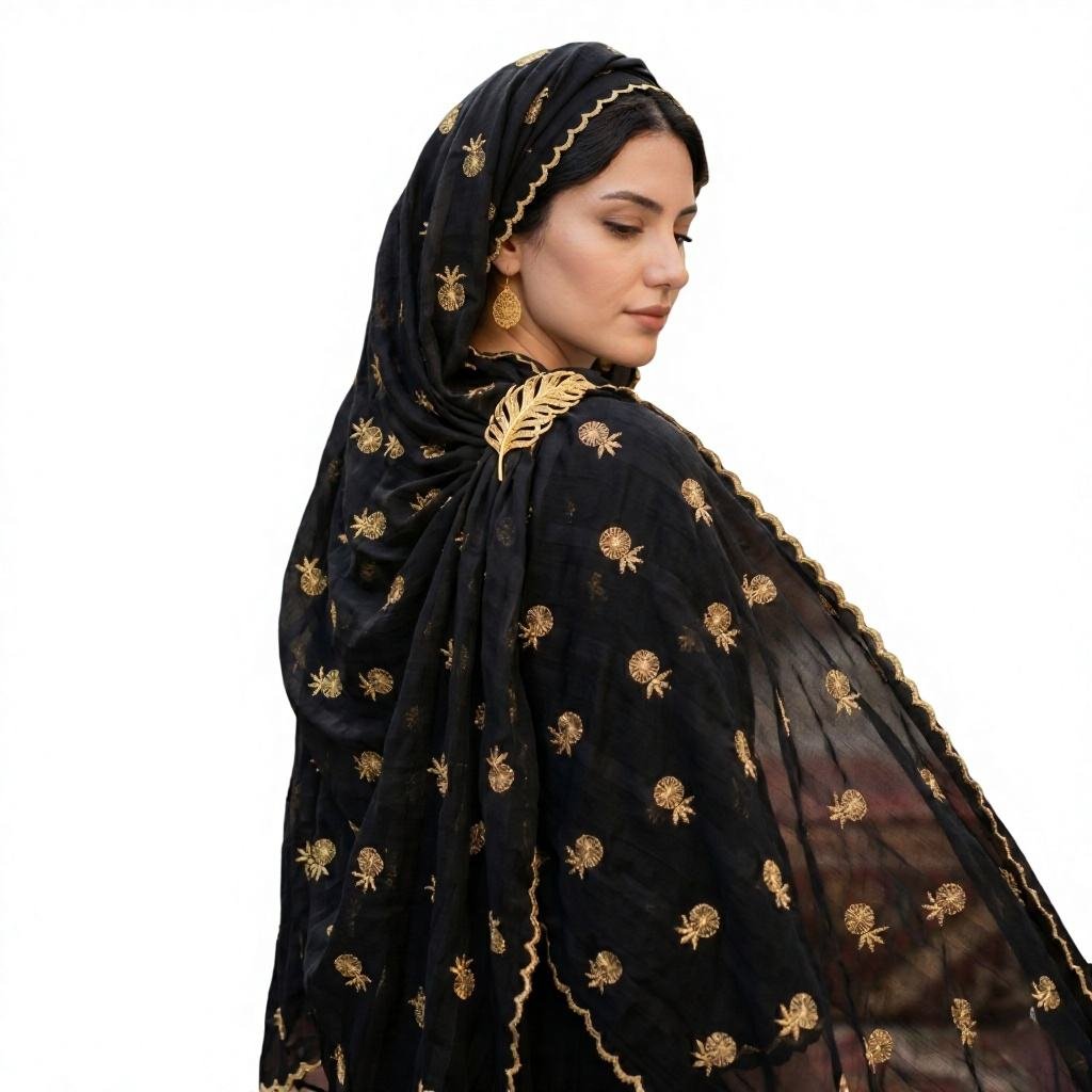 Chiffon Shawl – Black Pineapple Pattern