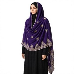 Swiss Voile Shawl – Purple Starburst with Circle Ring Border