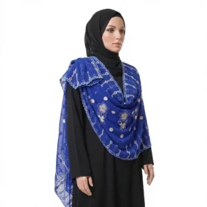 Chiffon Shawl – Floral with Scalloped Lace Border, Dupatta Cut