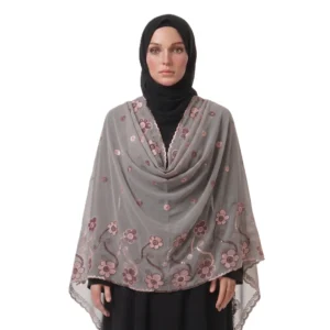 Chiffon Shawl – Floral Vine with Scalloped Edge