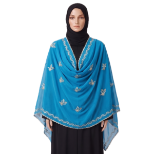 Swiss Voile Shawl – Floral Bouquet with Scroll Border