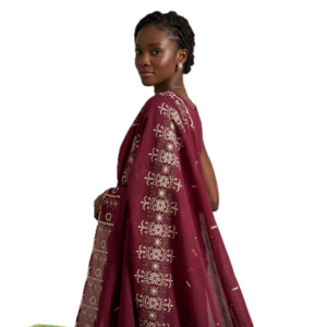 Swiss Voile Shawl – White Floral Column Border