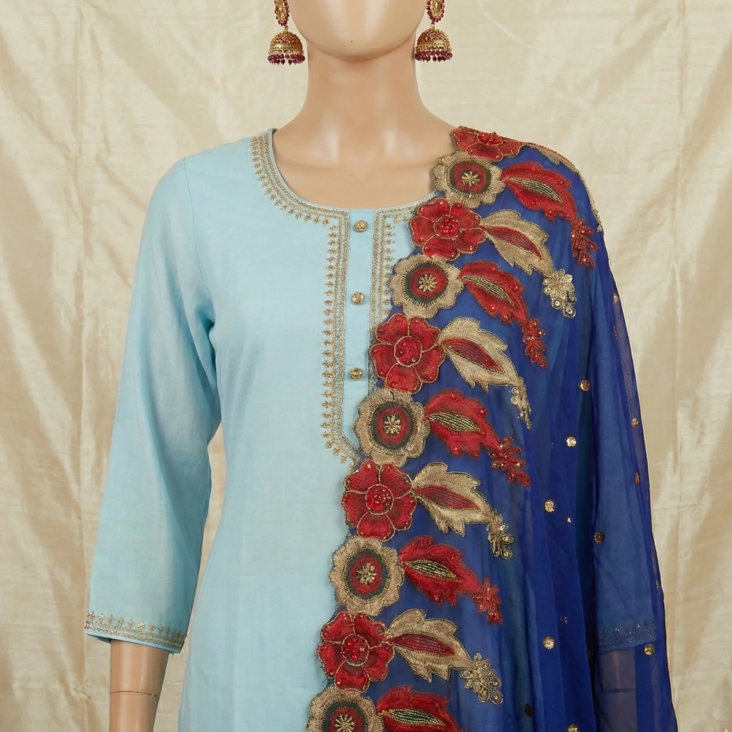Chiffon Shawl – Floral with Sequin, Solid Ground (view 5)