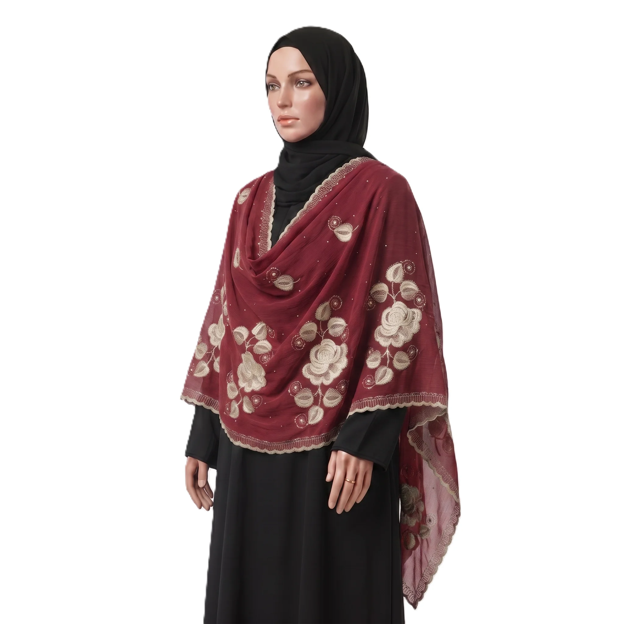 Chiffon Shawl – Star Crystal with Scroll Vine Border (view 3)