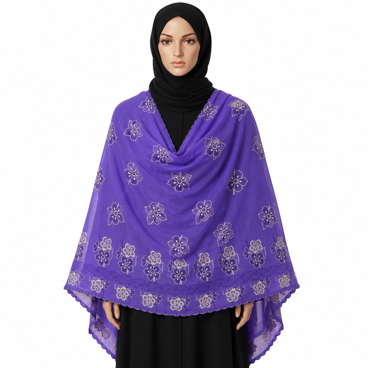 Swiss Voile Shawl – Floral with Scalloped Edge, Twelve Shades (view 2)
