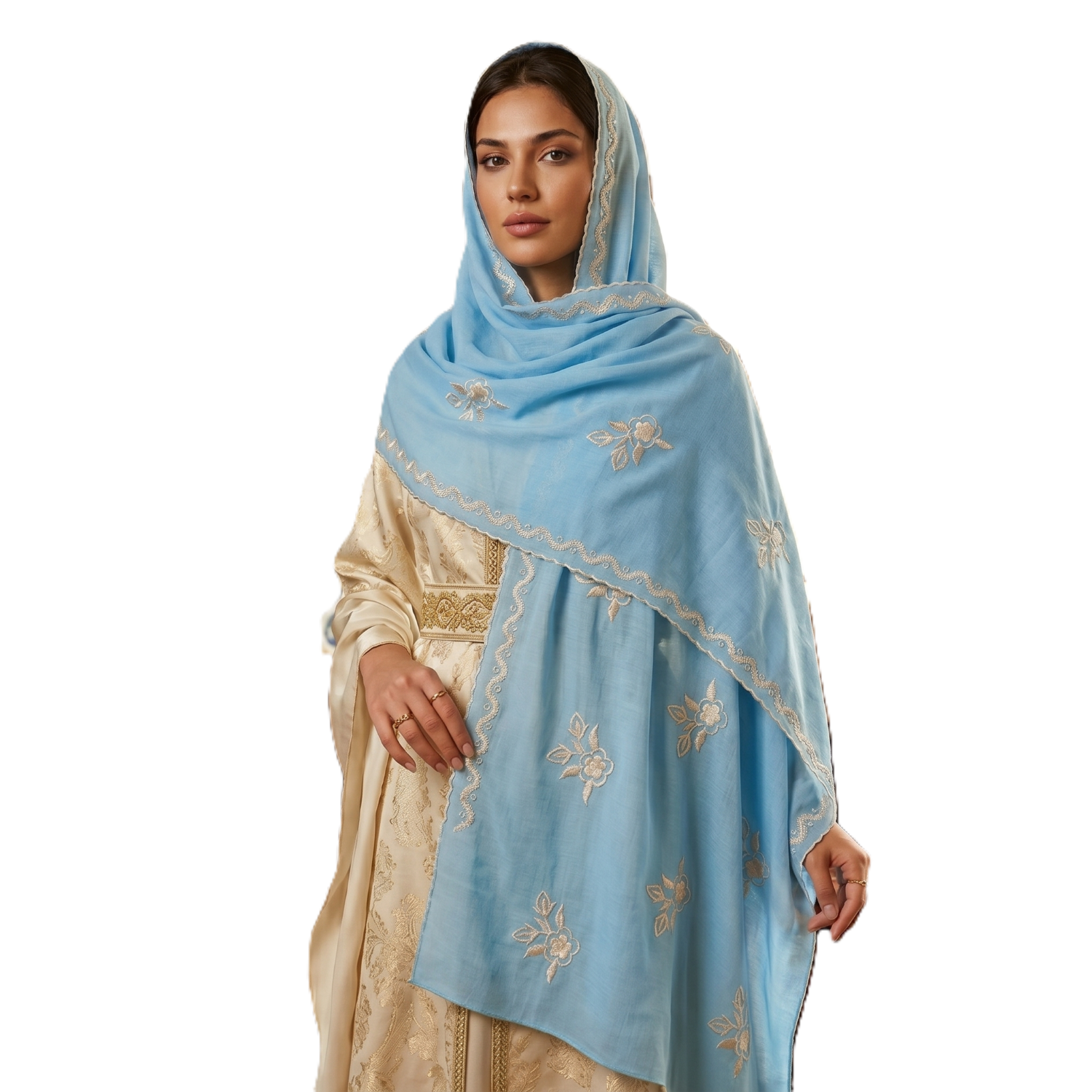 Swiss Voile Shawl – Floral Embroidered, Summer Wrap (view 3)