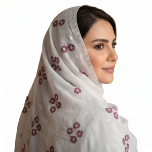 Swiss Voile Shawl – Maroon Floral with Tonal Vine Side Border