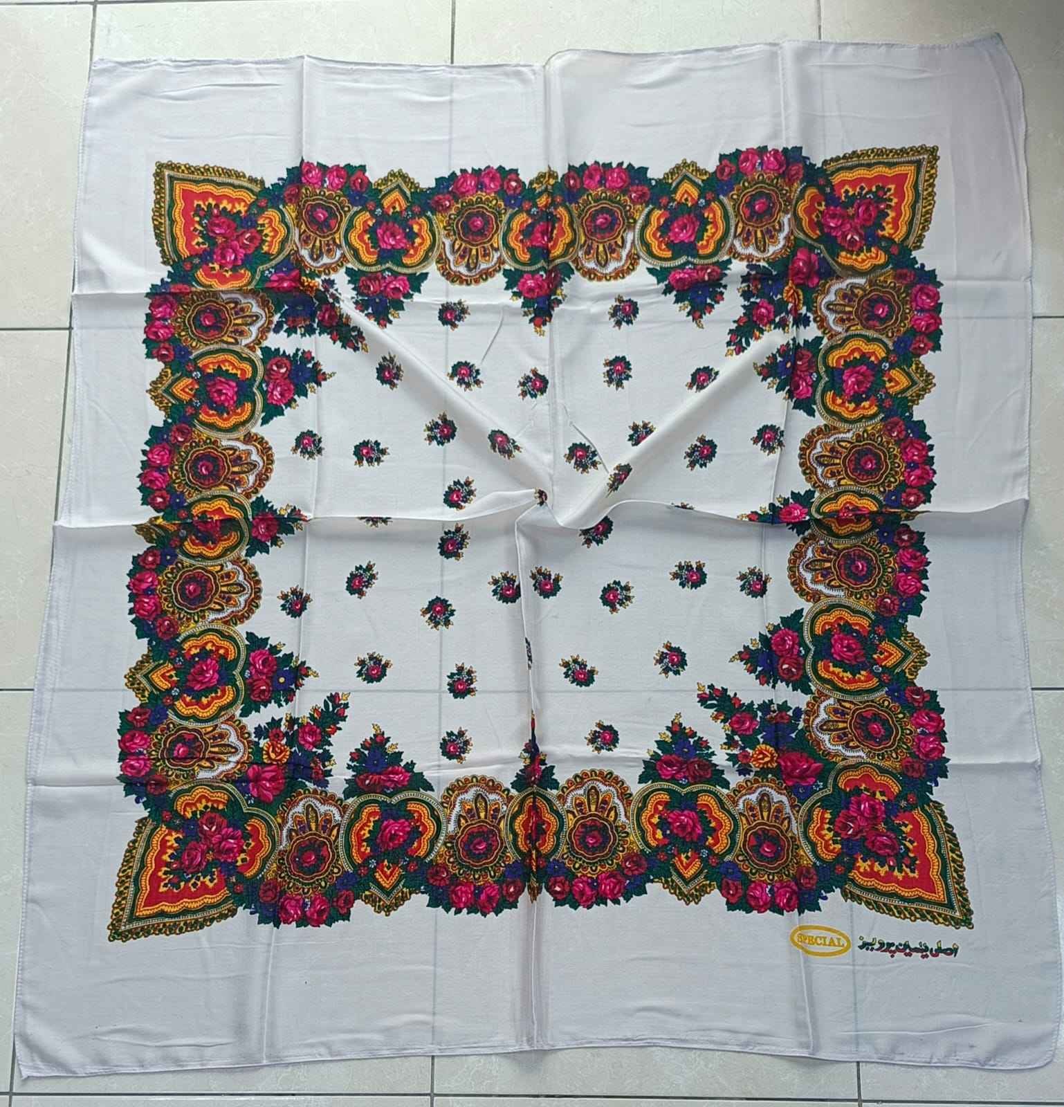 Floral Border Screen-Printed Square Scarf, 125 cm (view 3)