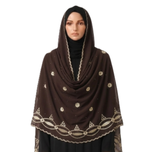 Swiss Voile Shawl – Floral with Chain Motif Scalloped Border