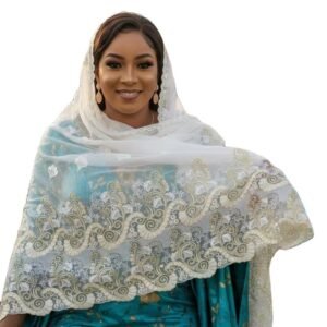 Swiss Voile Shawl – Net Lace Border Floral