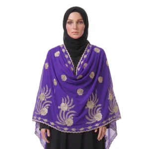 Chiffon Shawl – Gold Applique with Scalloped Border