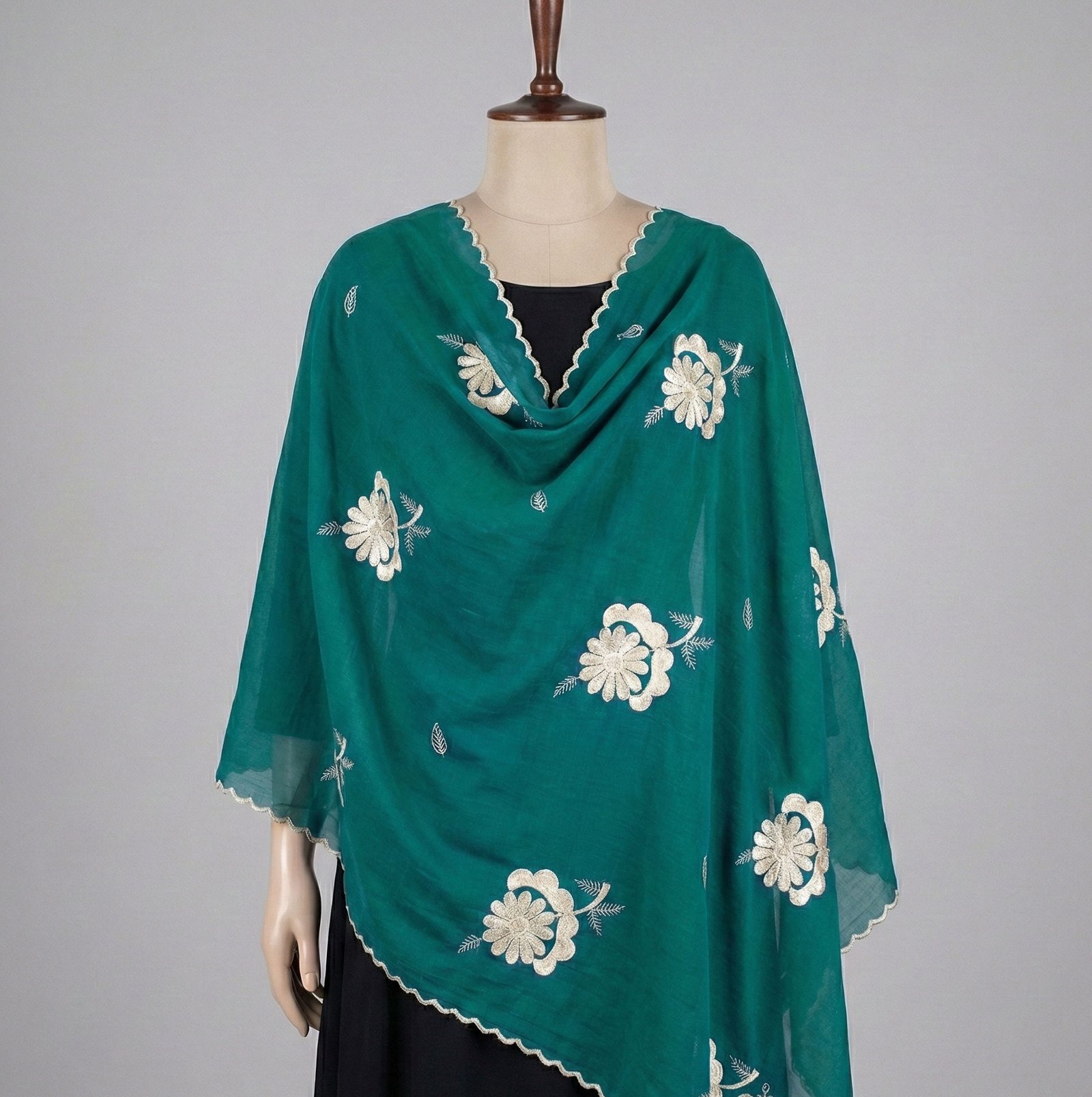 Swiss Voile Shawl – Floral on Cotton Ground (view 4)