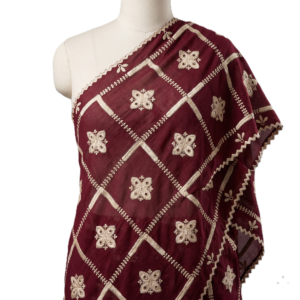 Swiss Voile Shawl – Windowpane Grid and Quatrefoil Medallion