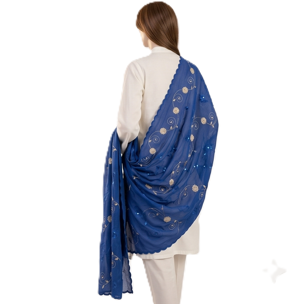 Swiss Voile Shawl – Scrolling Vine with Sequin Floral (view 3)