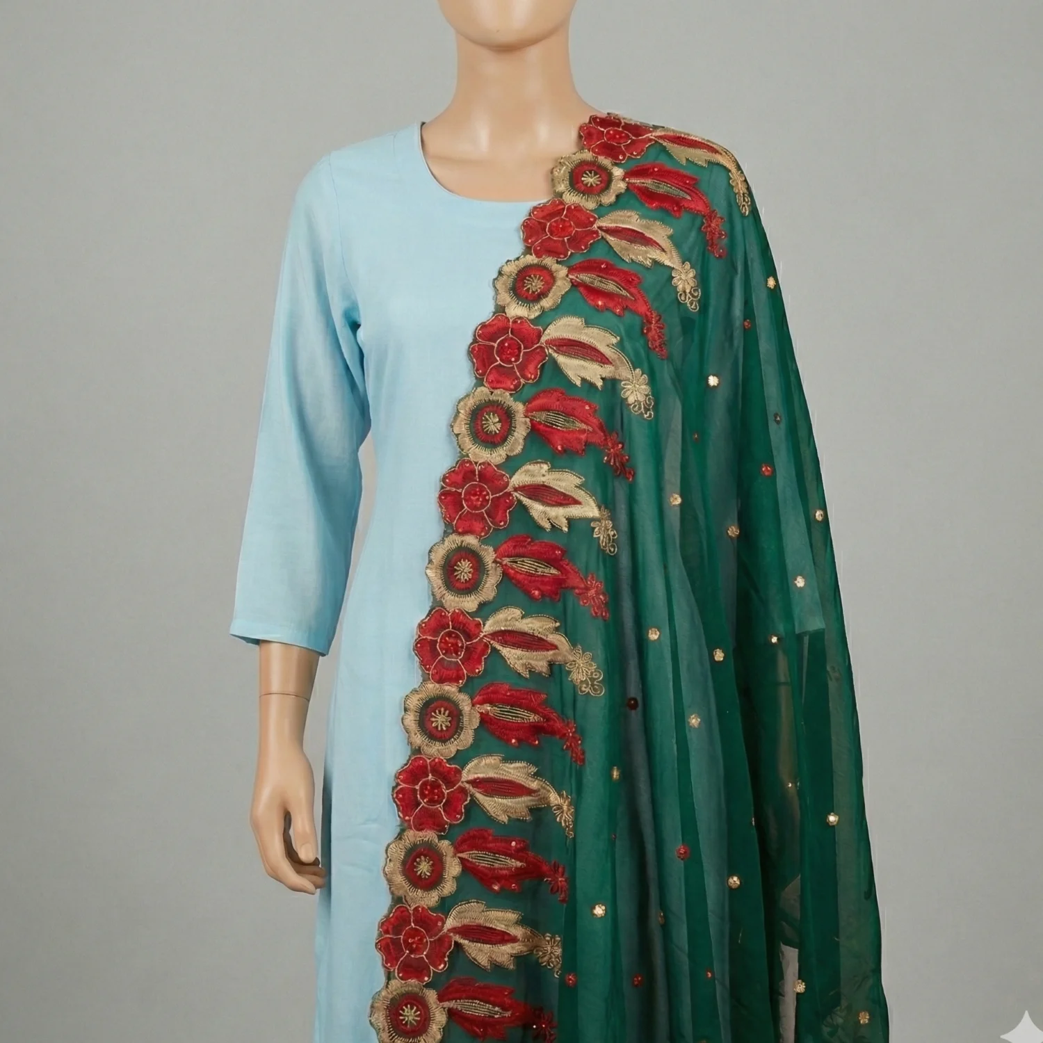 Chiffon Shawl – Floral with Sequin, Solid Ground (view 6)