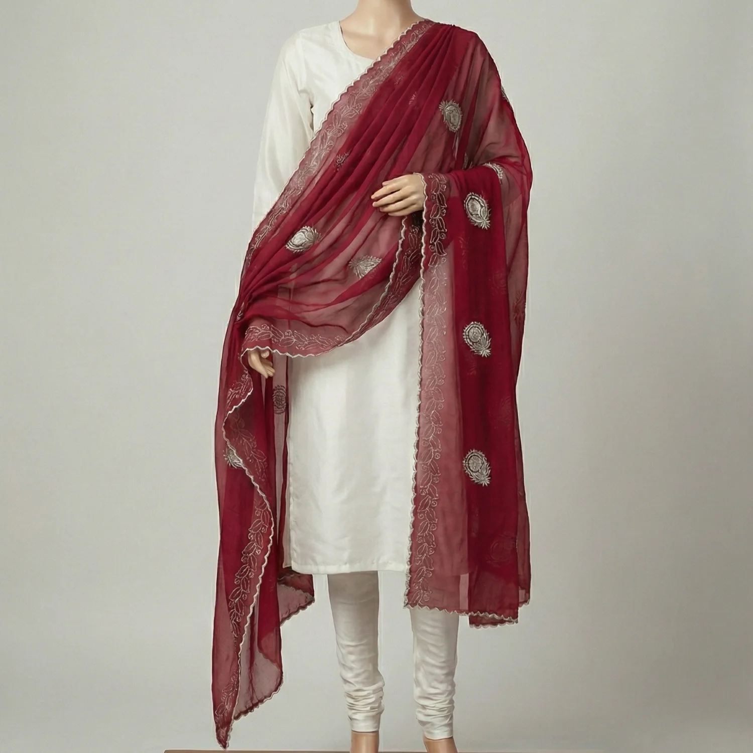 Chiffon Shawl – Geometric with Scalloped Edge (view 4)