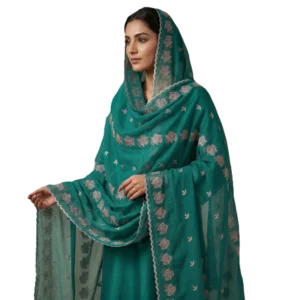 Chiffon Shawl – Rose and Bird Column with Scalloped Edge