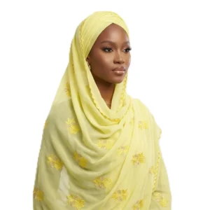 Chiffon Shawl – Floral with Stone Work, Yellow
