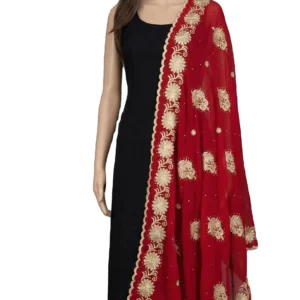 Chiffon Shawl – Floral with Stone Border, Golden Thread