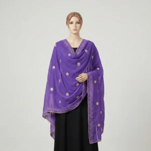 Chiffon Shawl – Golden Floral with Stone Work, African Long Cut