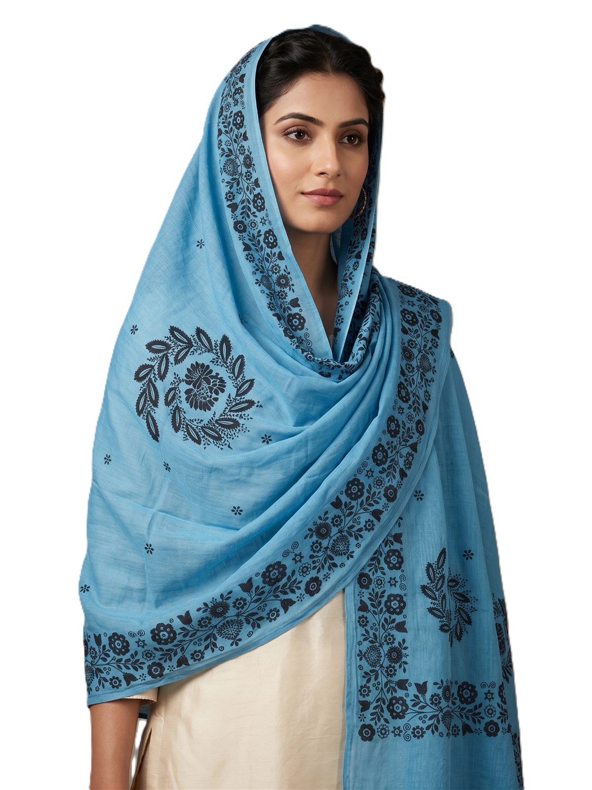 Floral Lace Print Viscose Shawl