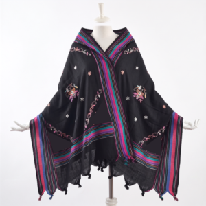 Hand Embroidered Floral Stripe Viscose Shawl