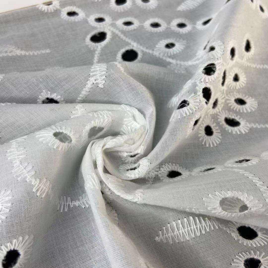 Cotton Voile Eyelet Embroidered Fabric 80 GSM