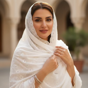 Swiss Voile Shawl – White Floral Eyelet, Tone on Tone