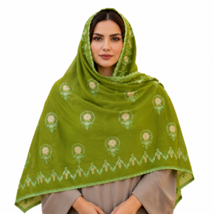 Swiss Voile Shawl – Floral Medallion with Vine Border