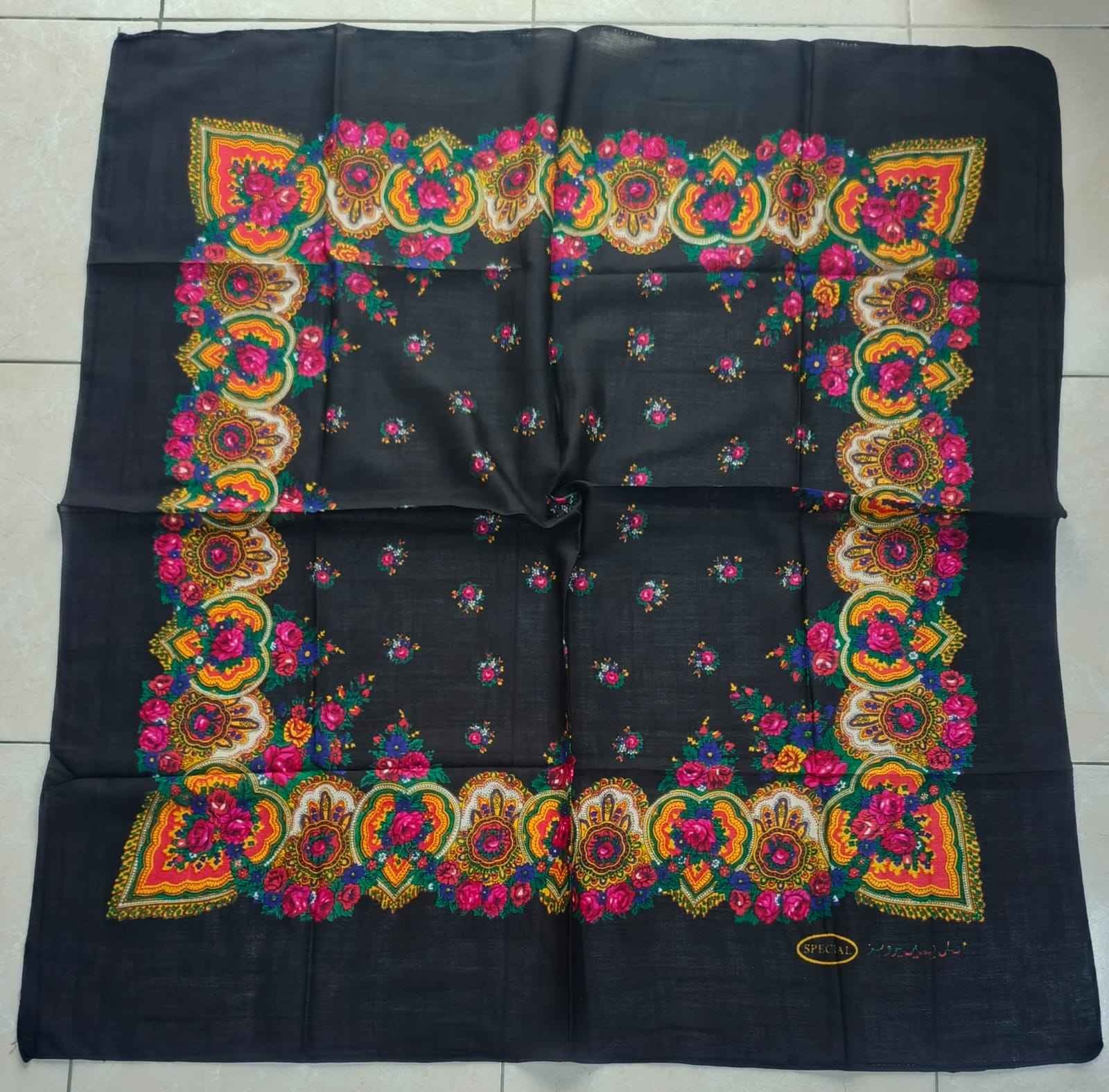 Floral Border Screen-Printed Square Scarf, 125 cm (view 5)