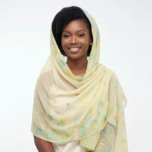 Chiffon Shawl – Floral with Stone Work, Lemon