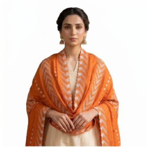 Swiss Voile Shawl – Chevron with Dot Cutwork