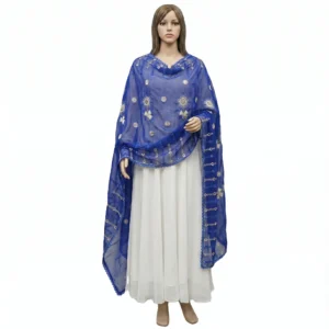 Chiffon Shawl – Floral with Beaded Eyelet Scalloped Border